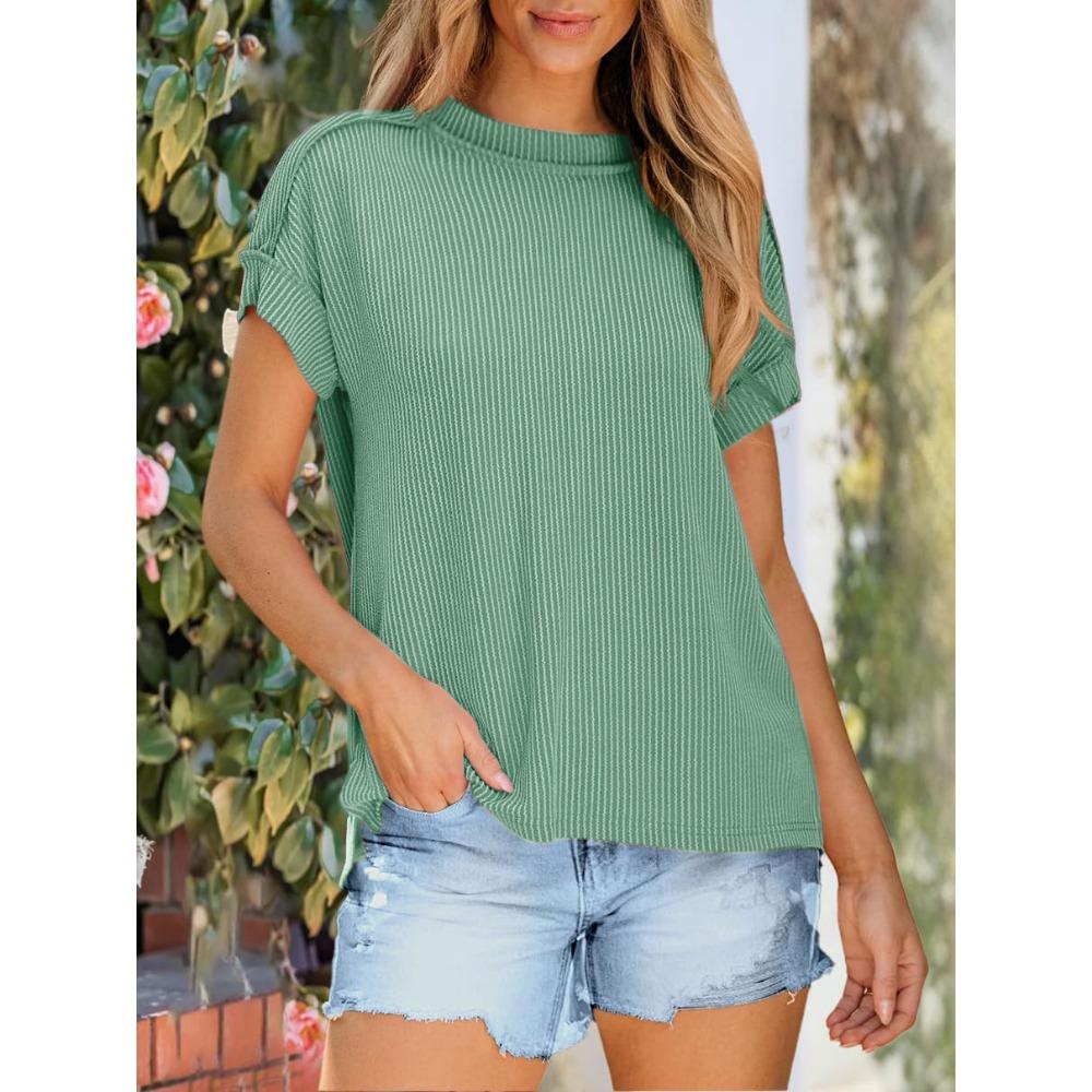 Summer New Round Neck Outer Seam Twisted Strip Short Sleeved Simple Loose T-shirt for Women