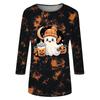 Women's Casual Three-Quarter Sleeve Neck T-Shirt with Halloween Print