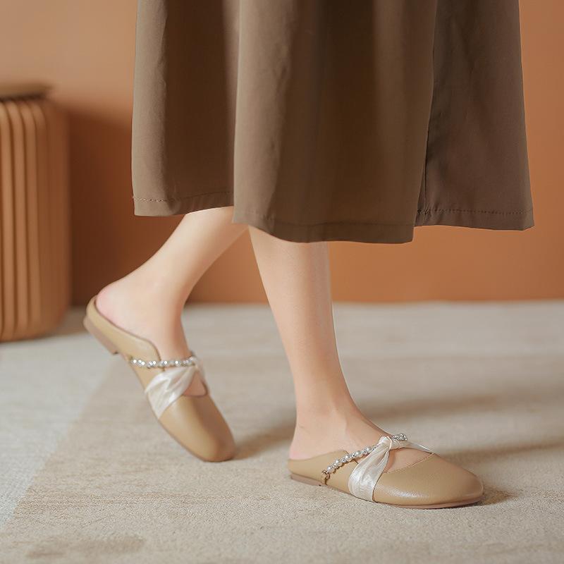 

Baotou half-drag sandals women s fashion new summer lazy one-pedal French flat-soled Muller shoes 43 хакі