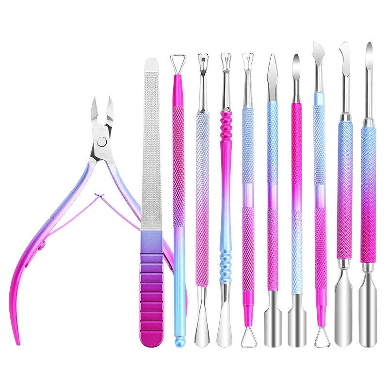 Professional Manicure Set Rainbow Stainless Steel Nail Cuticle Nipper Pusher Dead Skin Remover