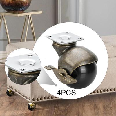 4 Pack Ball Caster Antique Brass Vintage Universal Sturdy Swivel Plate Wheels for Display