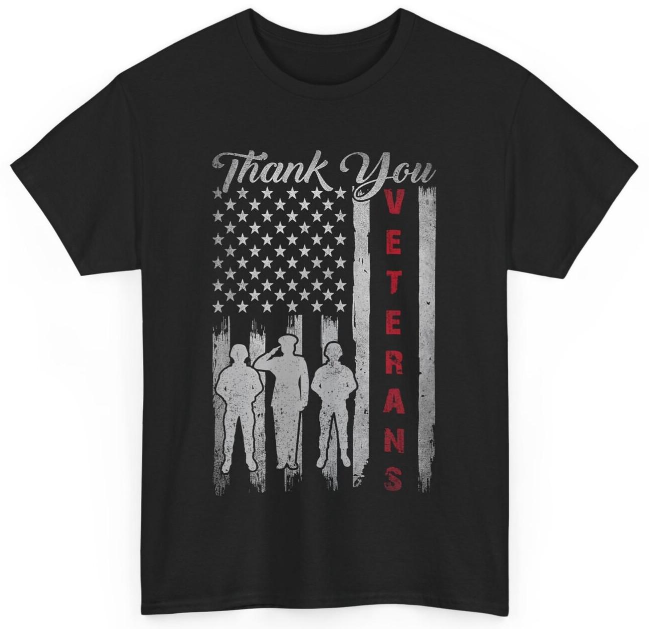 Veterans Day Thank You Veterans Proud Patriotic USA Flag T-shirt S