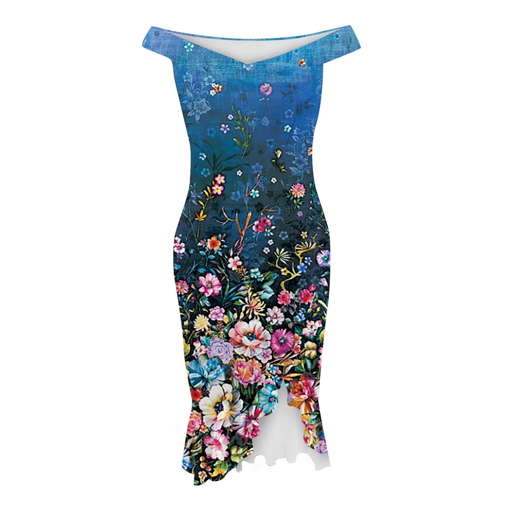 Dámské sexy volné rovné ramena otevřená záda rozpark Volán na zádech zip Midi šaty Společenské šaty Koktejlové šaty