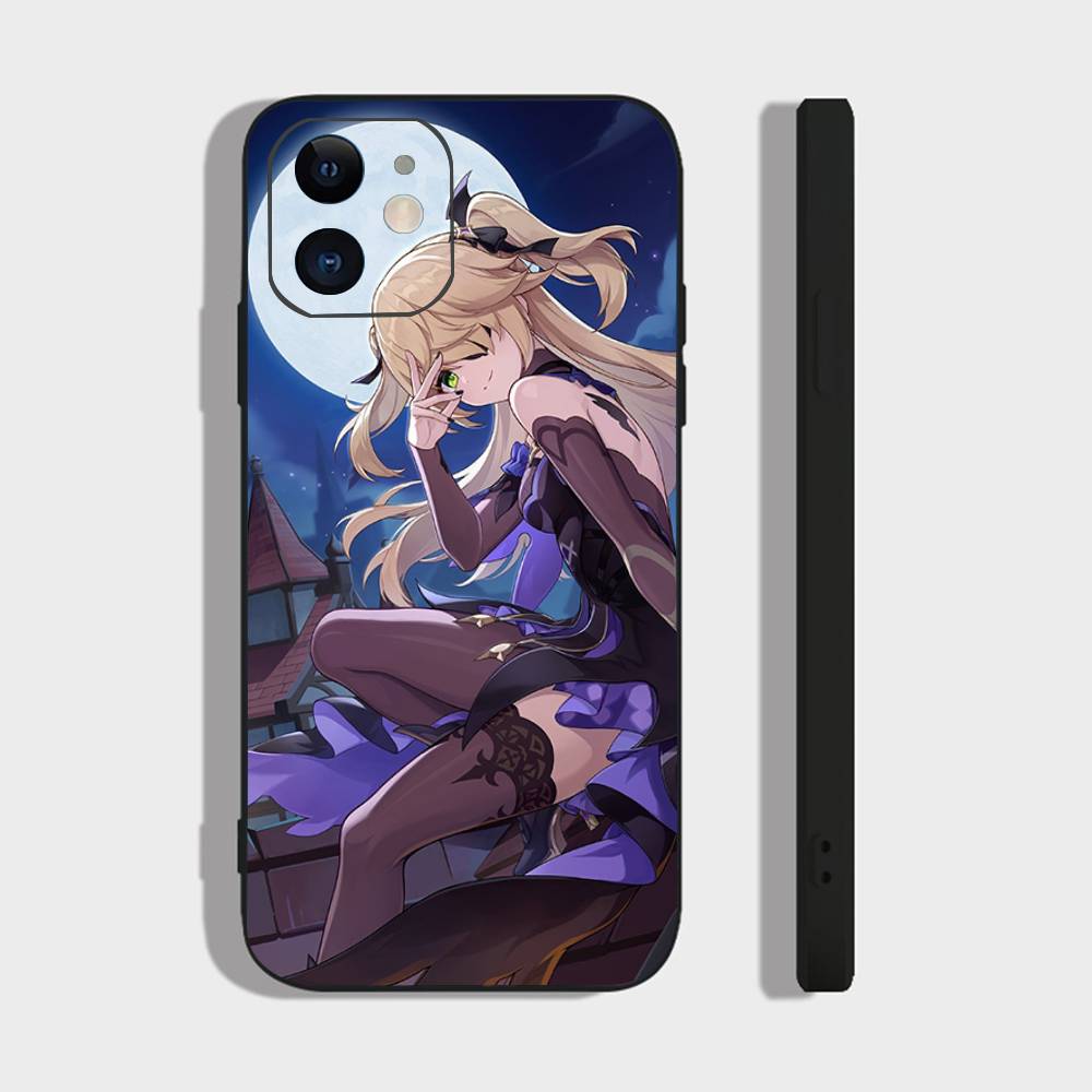 

Fischl Anime Game Genshin Impact Phone Case For IPhone 17 Air 16 15 14 13 Pro Max 11 12 Black Silicone Cover IPHONE 12MINI