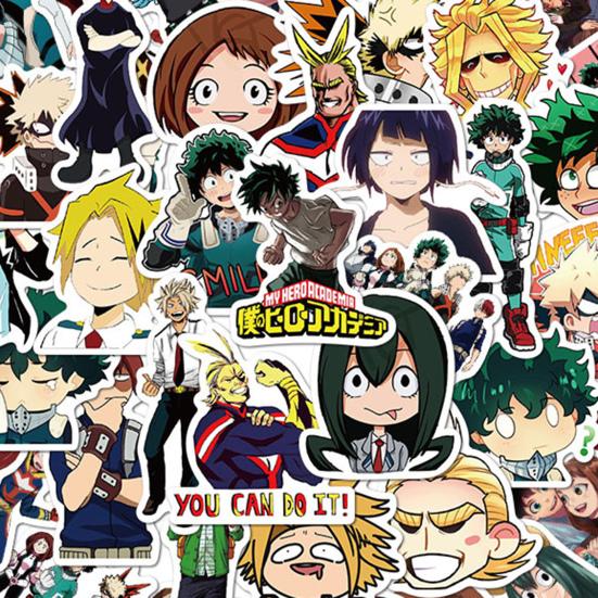 50Pcs Decals Anime My Hero Academia Printing Luggage Decoration Waterproof Cartoon Removable DIY Stickers for Laptop