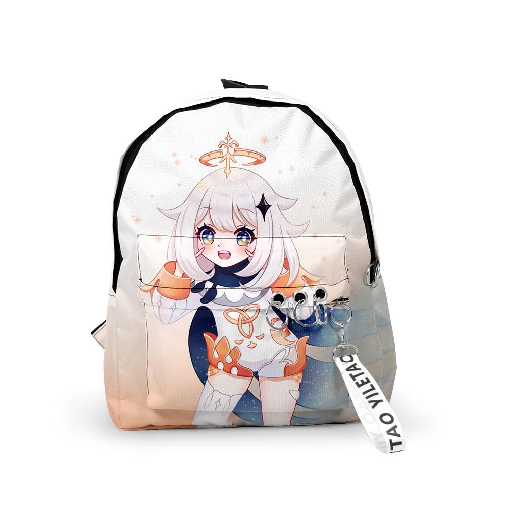 Classic Genshin Impact Paimon Backpacks Boys/Girls Pupil School Bags 3D Print Keychains Oxford Waterproof Cute Small Backpacks