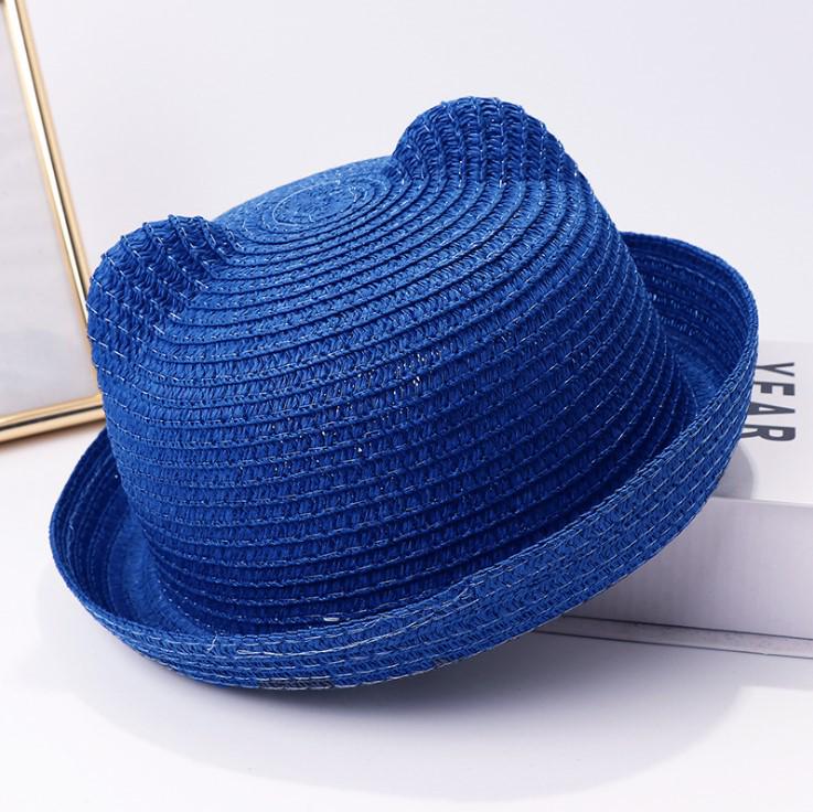 Kids' Korean Style Summer Straw Sun Hat with Cat Ears - Breathable Parent-Child Vacation Design
