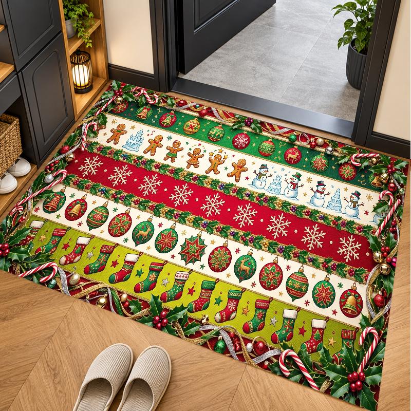 Christmas Theme Floor Carpet, Soft Area Rug, Xmas Indoor Home Holiday Decoration