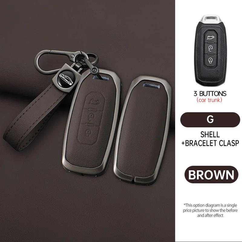 Interior Mouldings 3 Buttons Zinc Alloy Leather Car Key Case Cover Shell For Ford Territory 2019 - 2024 Protection Keychain Auto