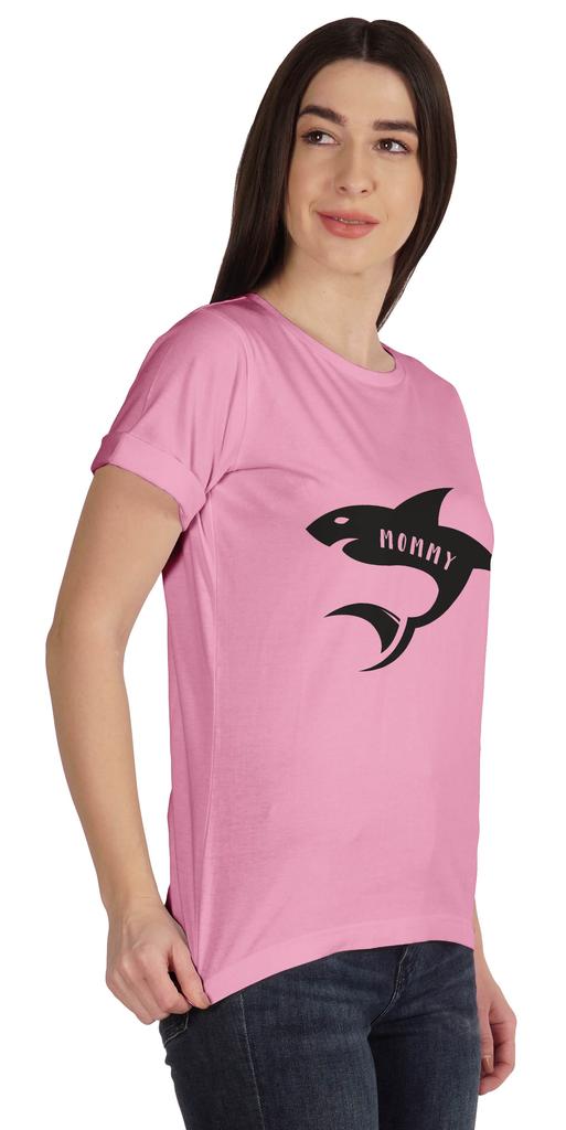 Inkmeso Scoop-Neck Mommy Shark Graphic Tshirt Short Sleeve Women Cotton Tee
