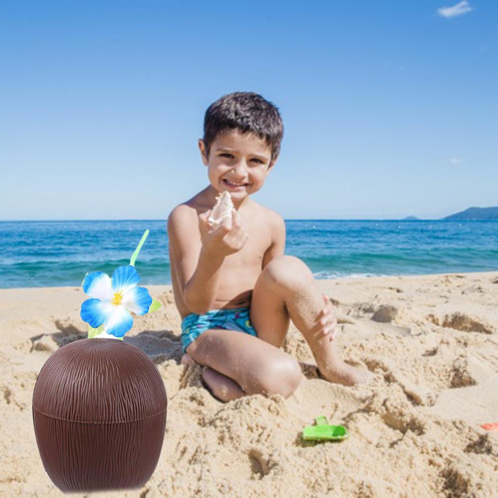 12 Tazze di Cocco con Cannucce a Fiore di Ibisco per Festa Luau Hawaiana per Bambini