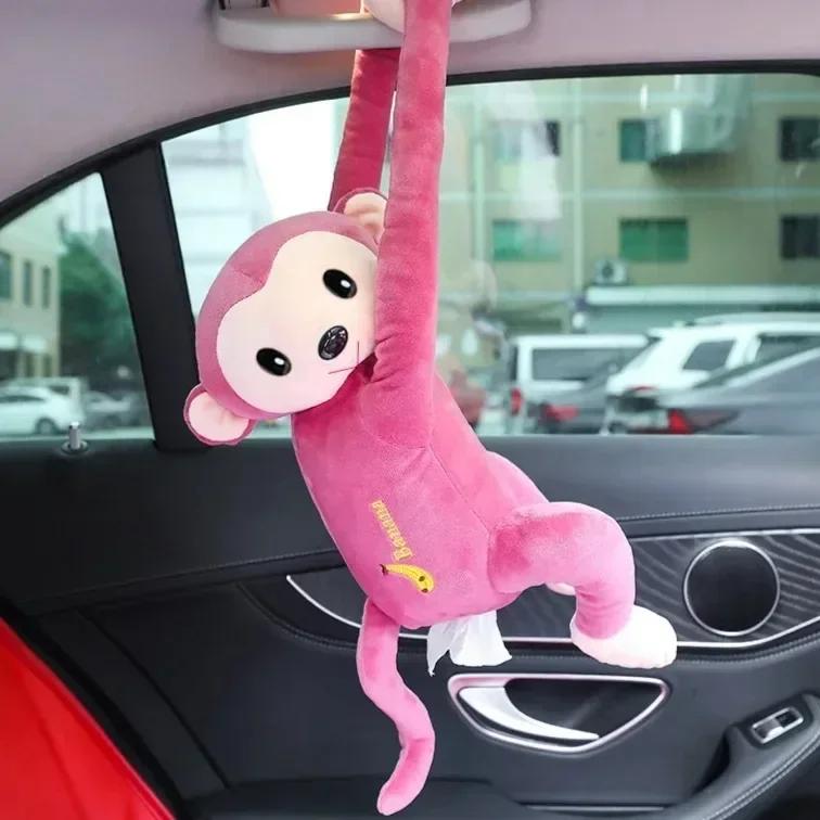 Cartoon Monkey Tissue Holder for Car,Creative Plush Car Tissue Box,Plush Paper Tissue Dispenser,Hanging Paper Organizer