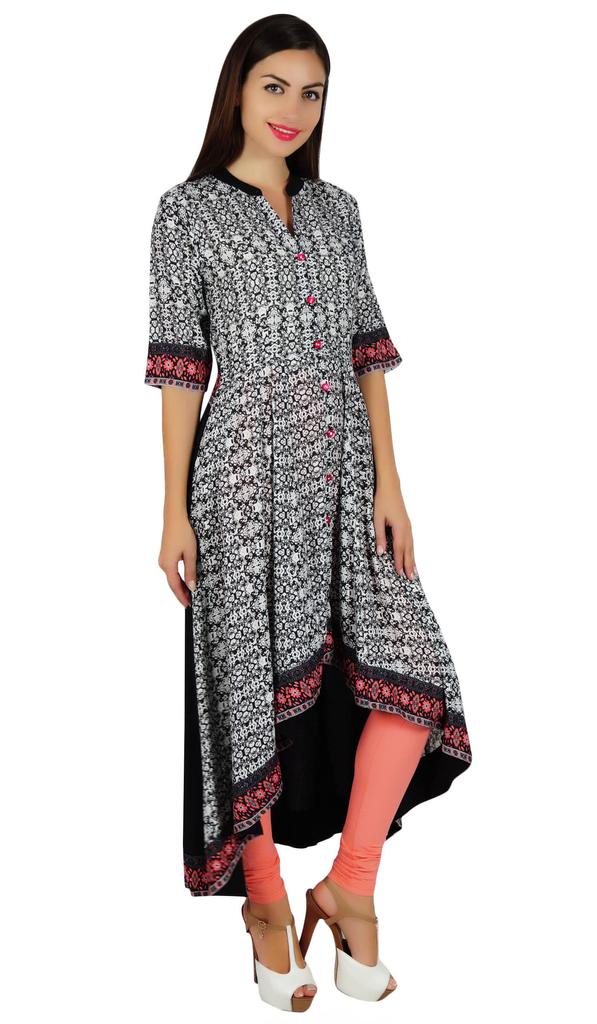 Bimba Womens Asymmetrical Kurta Long Kurti Mandarin Collar Chic Fashion Dress Designer Custom