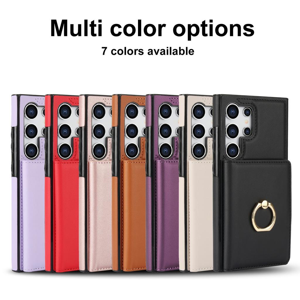 Case for Samsung S26 S25 S24 S23 S22 S21 Plus Ultra Ring Card Insertion Protective Cover Full Coverage Plain With Holder