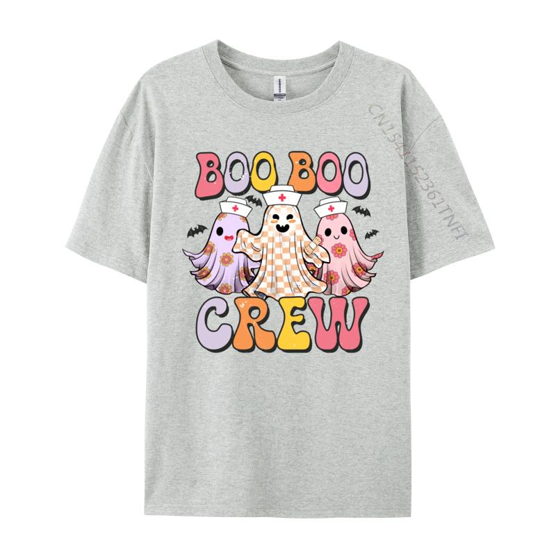 Groovy Boo Boo Crew Nurse Funny Ghost Halloween Nurse Casual 3D Printed T-Shirt for Men Pure Cotton Tops Shirts Funny Tee