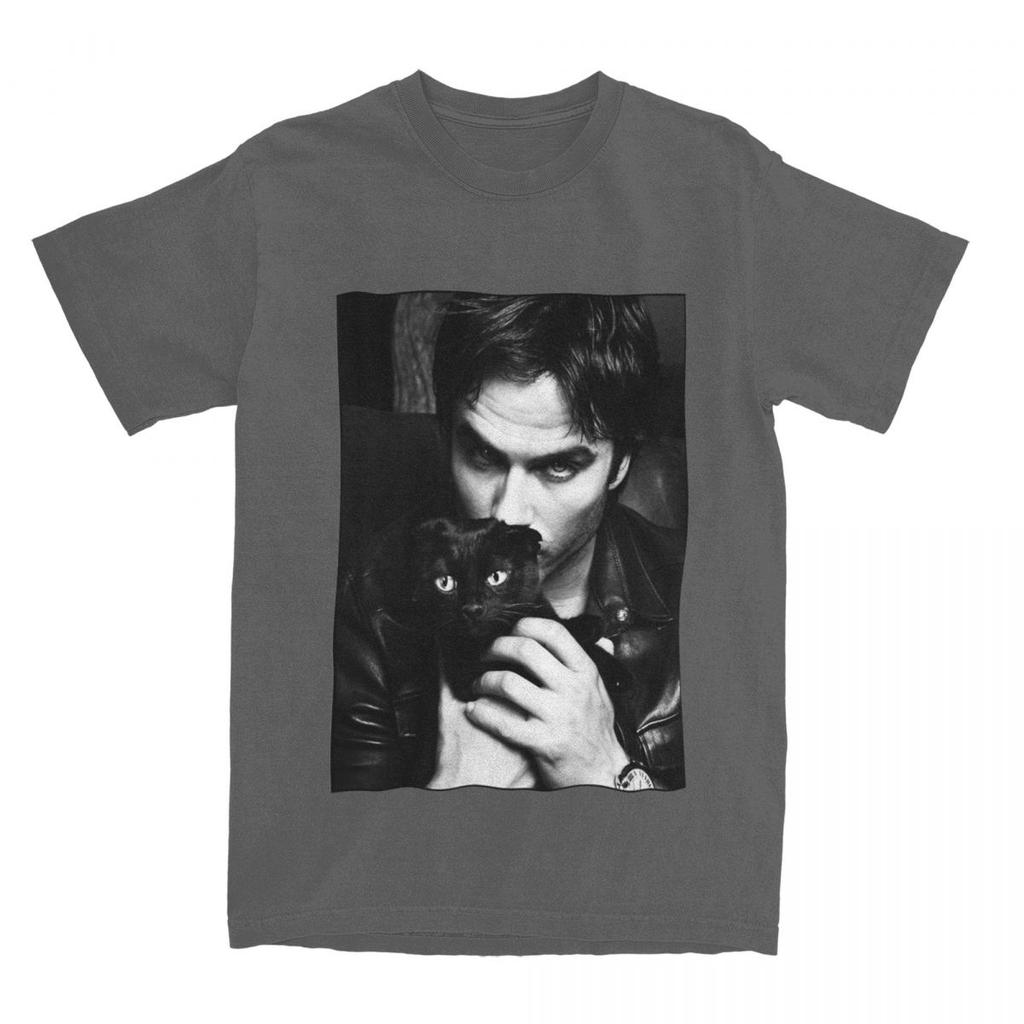 Ian Somerhalder Magliette da Uomo Damon Salvatore Vampiro Maglietta Unica Manica Corta Girocollo Magliette Abbigliamento Puro Cotone