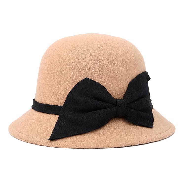 Korean Elegance: Women's Autumn/Winter Warm Felt Fedora with Striped Bow