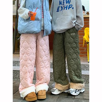 Thicken Fleece Lined Pants Women Warm Casual Cold Resistant Cold Wide Leg Trousers