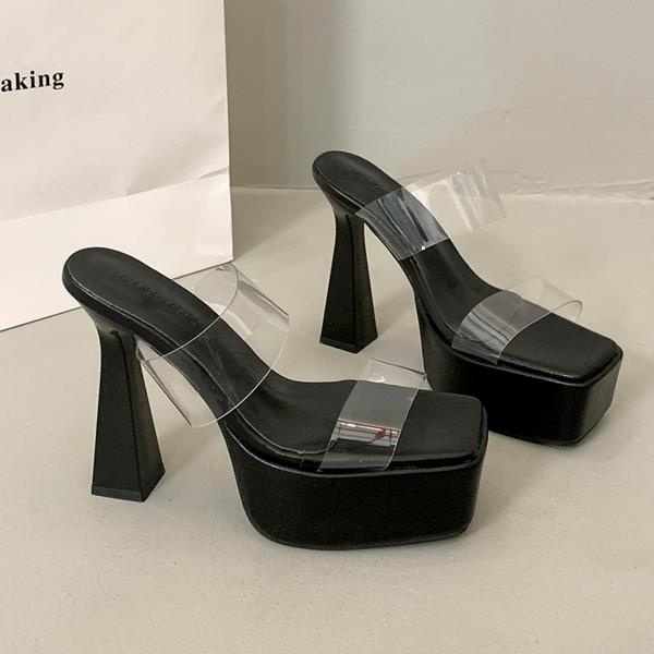 

Fashion Transparent Slippers Women Luxury Shoes Platform Square heel Heeled Mules Slides Designer Block High Sexy Pumps Fashion Super 35