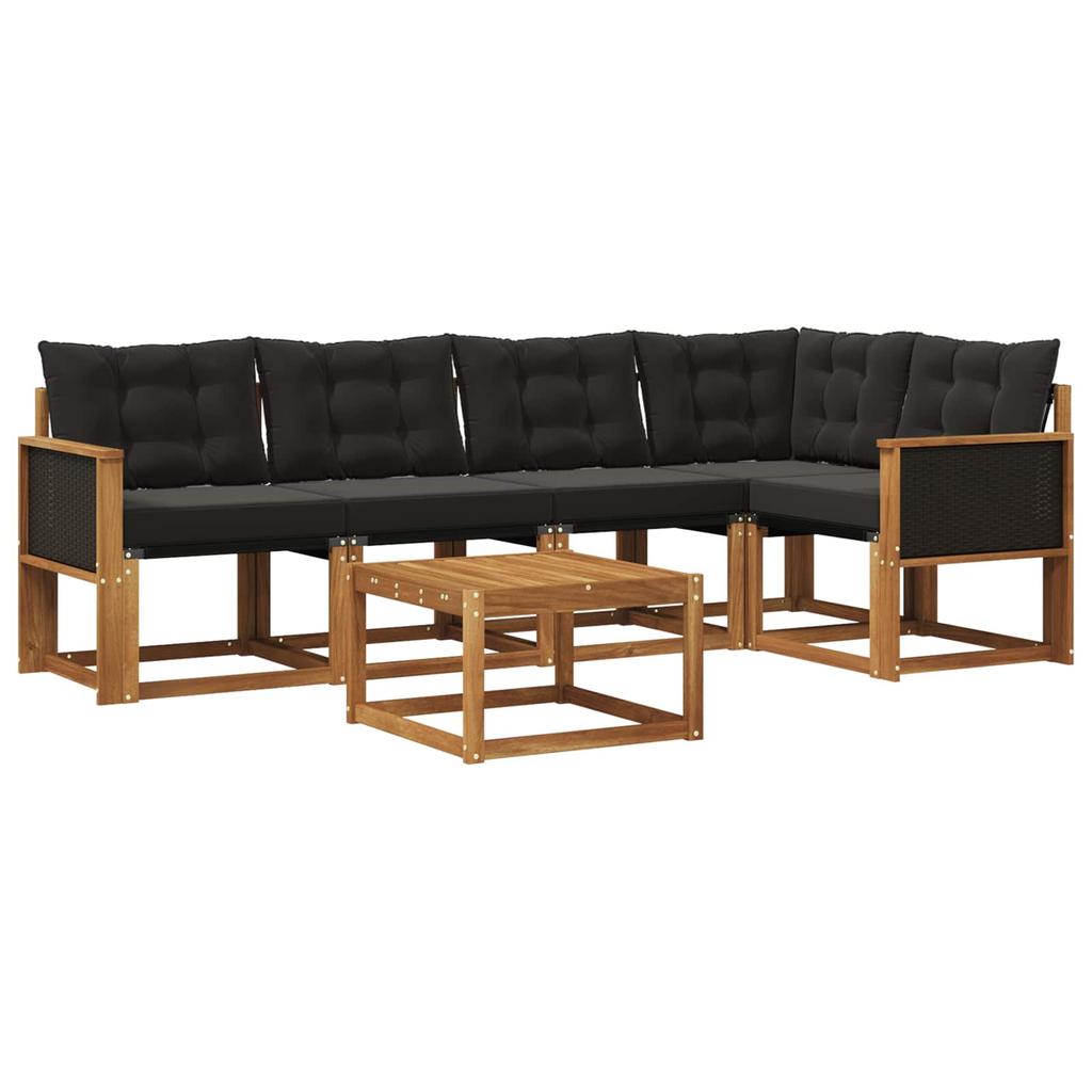 Outdoor Sofa Set with Cushions 6 pcs Natural and Black