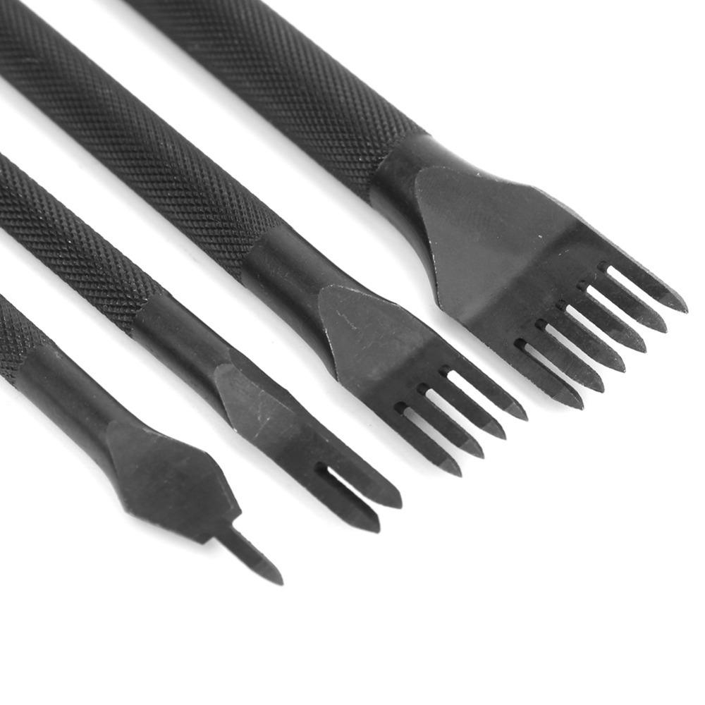 4pcs 1/2/4/6 Prong Leather Craft Chisel 3mm 4mm 5mm Hole Punch Tool  For Key Holders Belts