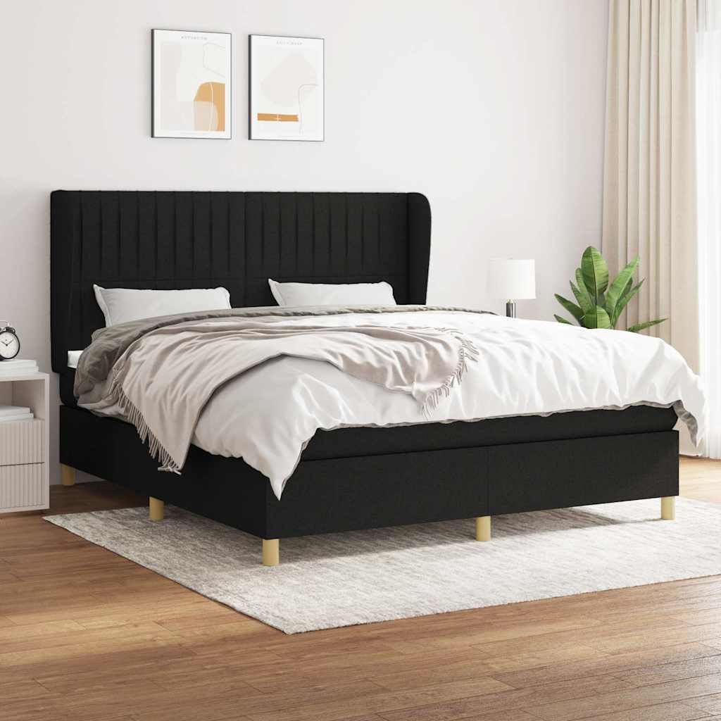 Vidaxl Continental Bed with Mattress, Black, Fabric 180X200 Cm