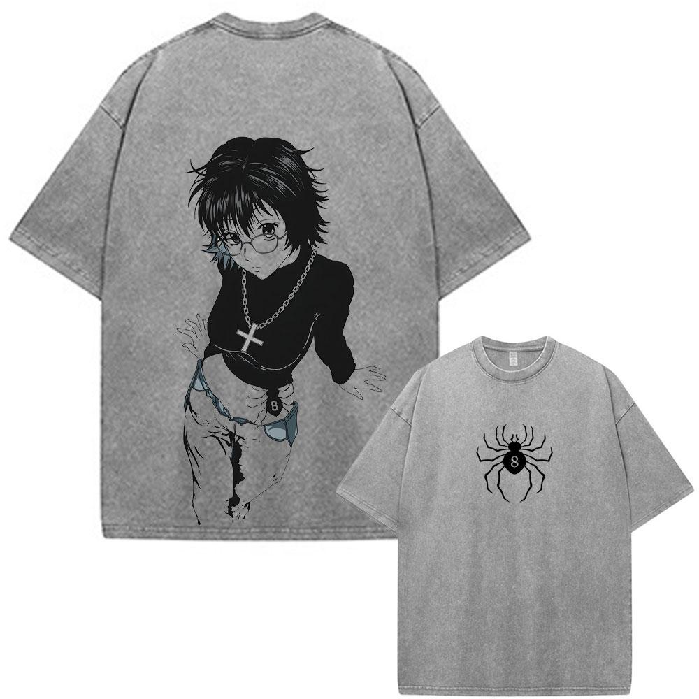 Anime Hunter X Hunter Shizuku Spider Troupe Phantom Vintage Washed T-shirt Men Women Fashion Casual Cotton Short Sleeve T-shirts