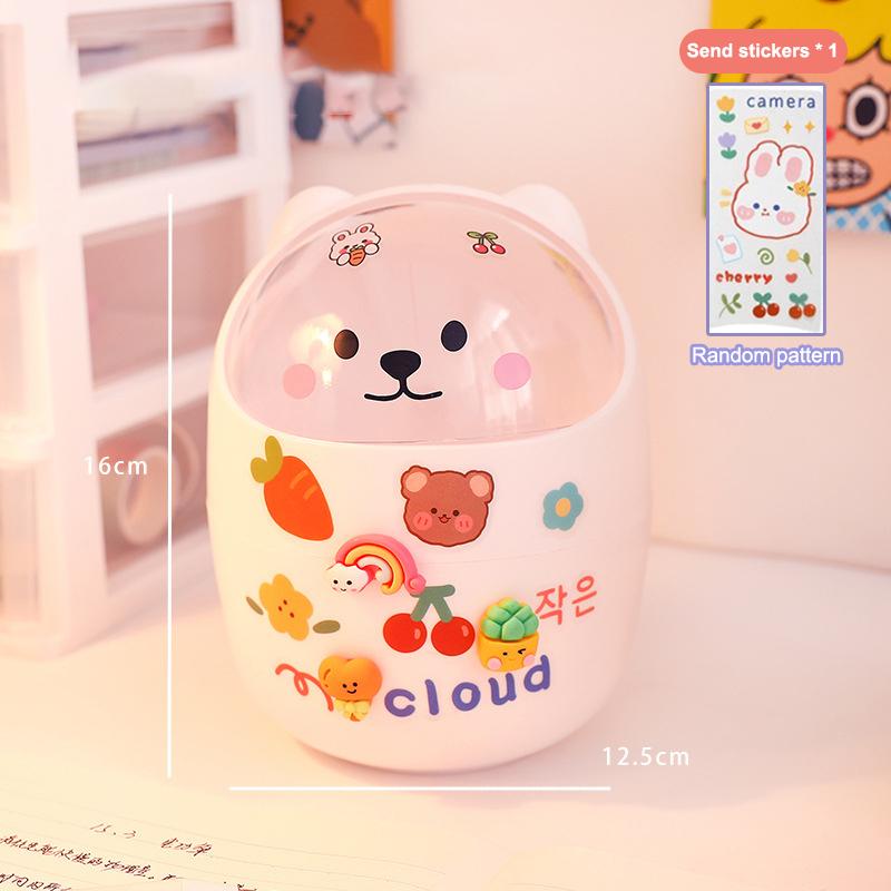 Niedlicher Kreativer Heim-Desktop mit Deckel Mülleimer Klein Mini Kawaii Schlafzimmer Schreibtisch Aufbewahrungsbox Stifthalter Gib einen Aufkleber
