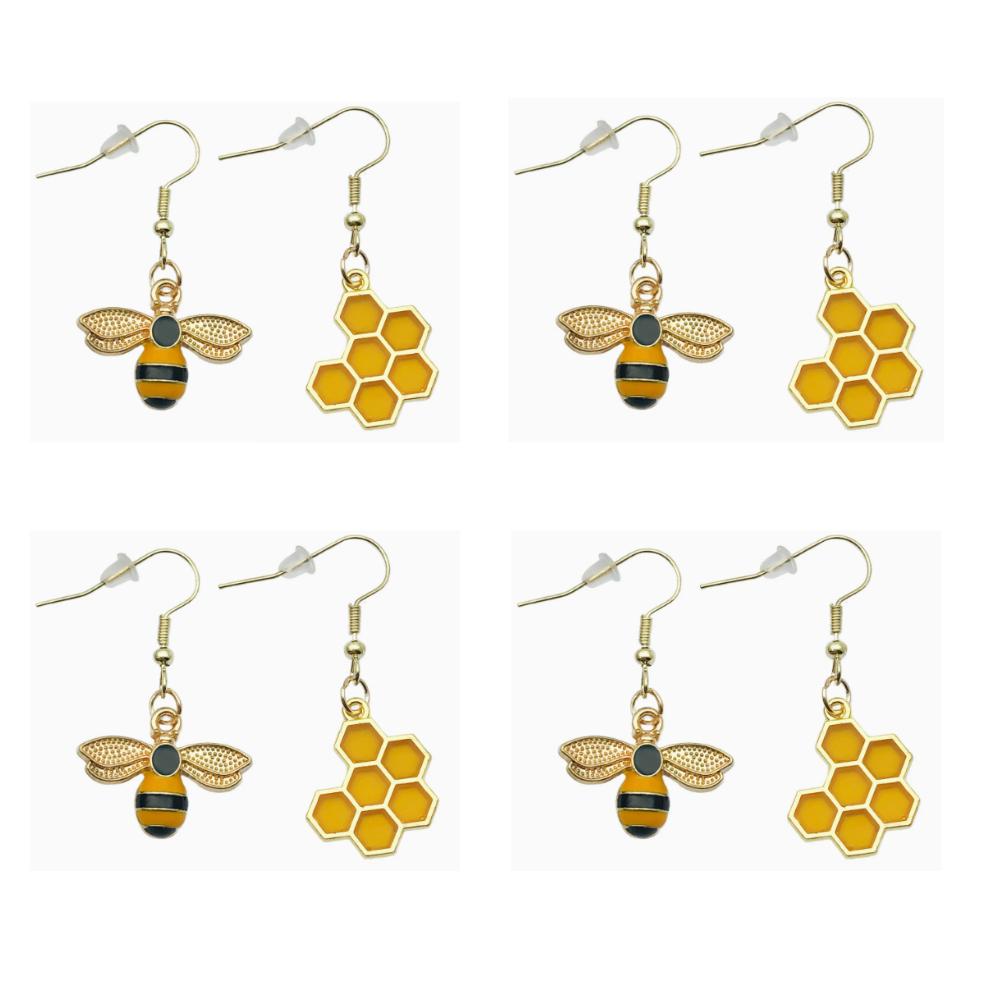 Fashion Bee Earrings Women Asymmetric Structure Honeycomb Earrings Insect Earrings Accessories Daily Wear Party Jewelry Gifts