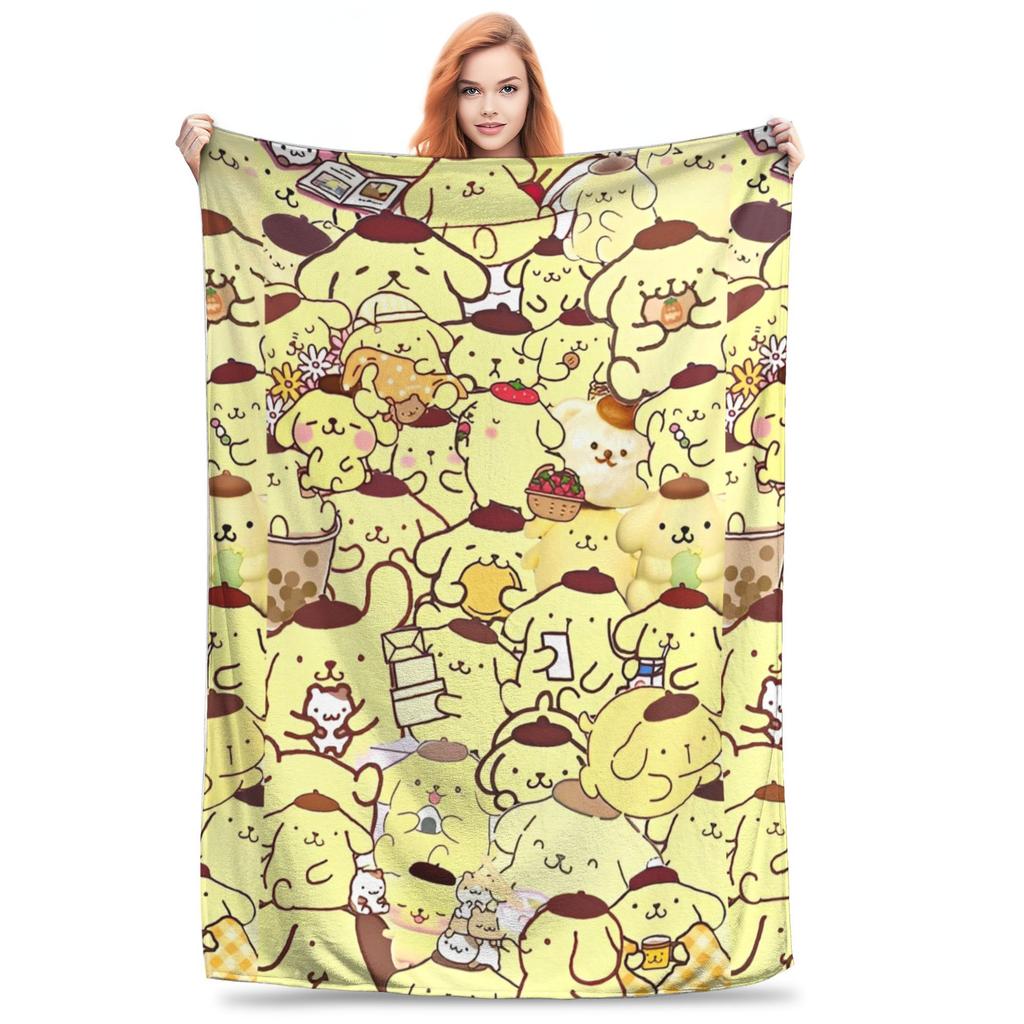 Super Soft Pompompurin Throw Blanket Premium Fleece Flannel Lightweight Bed Blanket Cozy Warm Bedspread All Season Use
