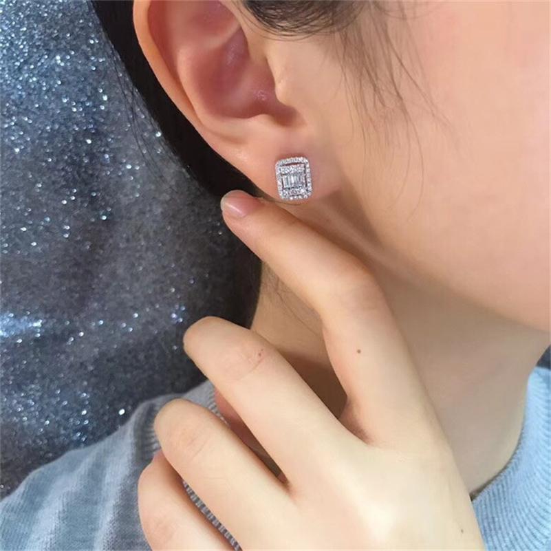 Real 925 Silver Sterling Square Diamond Stud Earring For Women Silver 925 Jewelry Aros Mujer Oreja Orecchini Engagement Earring