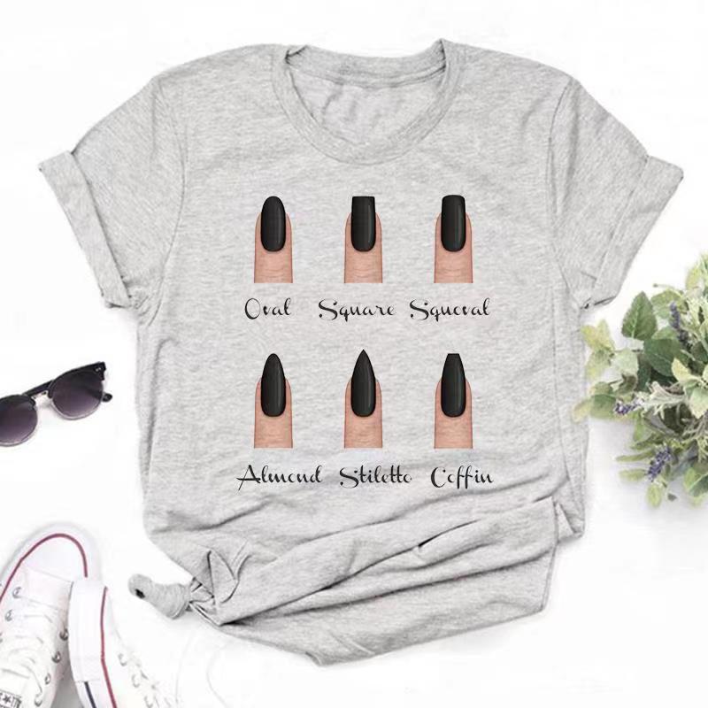 Women T Shirts Fashion Womens Cartoon Graphic Finger Nail Cute Printed Top Tshirt Female Tee Shirt Ladies Clothes T-shirts