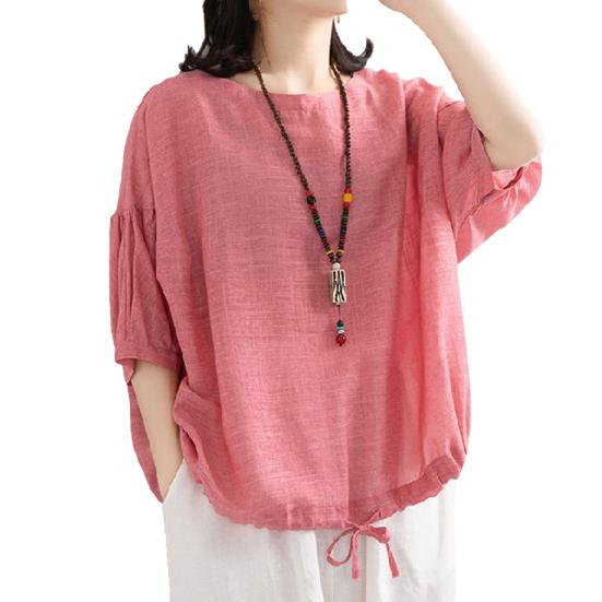 Bluzka z pół rękawa Oddychająca bawełniana koszula lniana damska koszula nietoperzowa do noszenia na co dzień