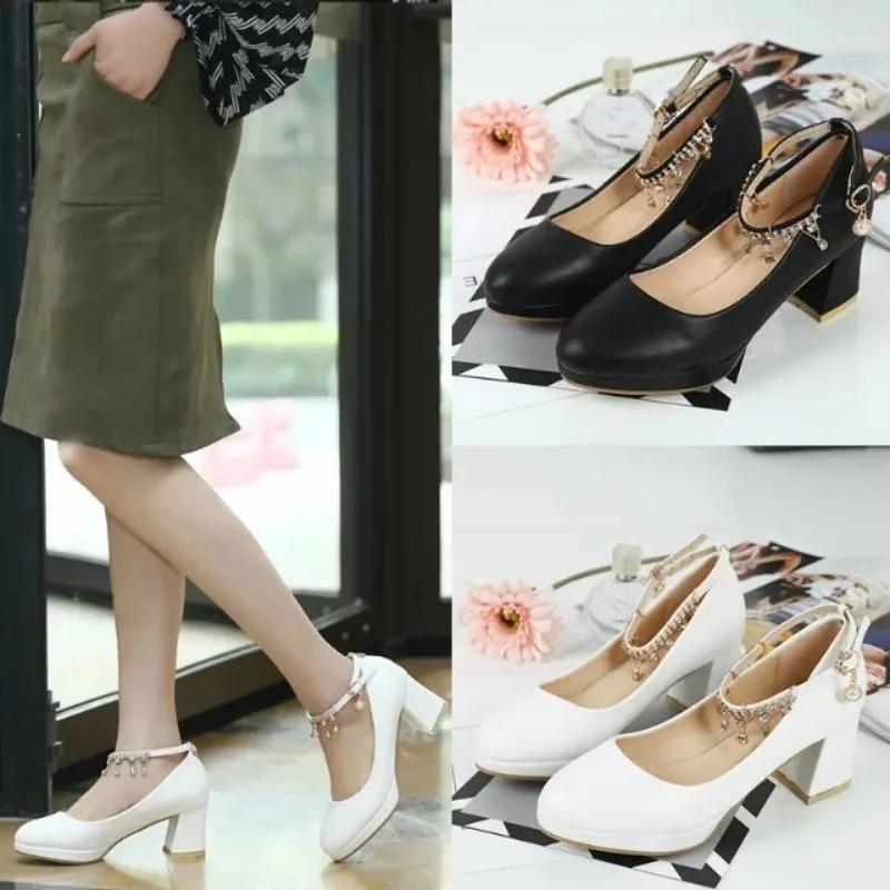 Women Elegant 6cm High Heels Lady Fashion Crystal Ankle Strap Thick Heeled Pumps Autumn 2025 Wedding Bridal Luxury Party Shoes