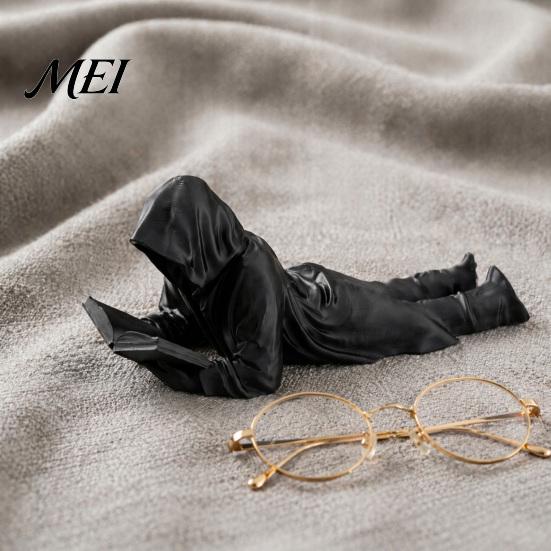 Modern Reader Figurine Black Robe Figurine, 3D Printed Faceless Reading Man Desktop Decor Statue, Lying Bookworm Sculpture for Home Office Bookshelf