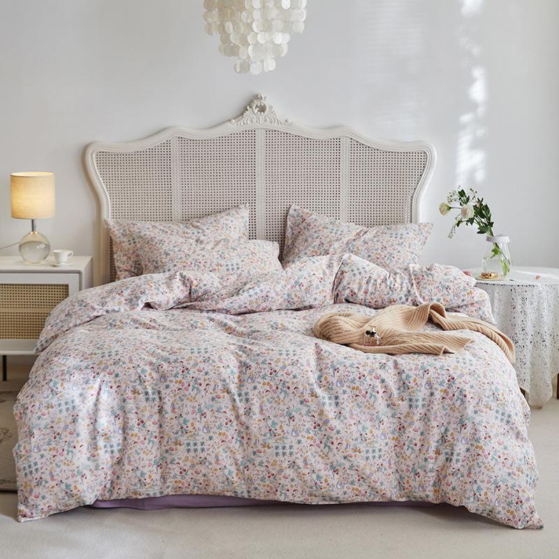 Ensemble de quatre pièces en pur coton à double fil de qualité maternelle et infantile de catégorie A, ensemble de quatre pièces en coton de style crème, drap de lit et housse de couette