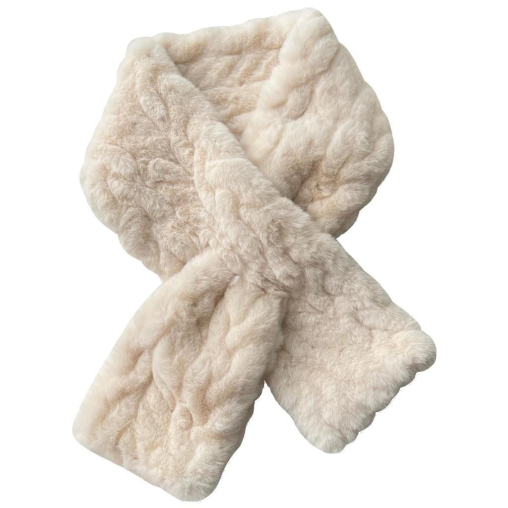 Korean Style Soft Faux Rex Rabbit Fur Scarf for Women - Versatile Cross Short Design In Solid Colors for Autumn and Winter.