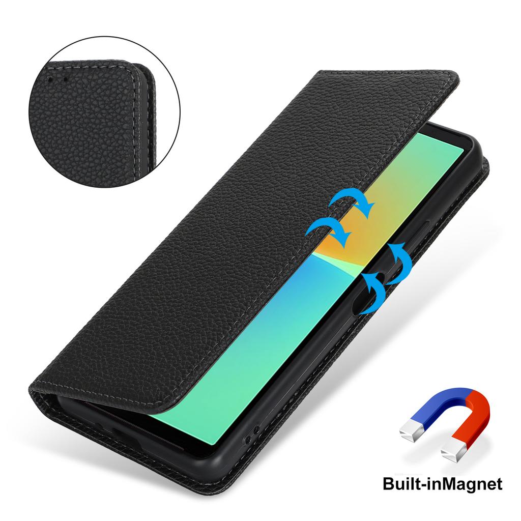 For Sony Xperia 10 IV 5G Case Stand Wallet Litchi Texture Leather Flip Phone Cover with Strap