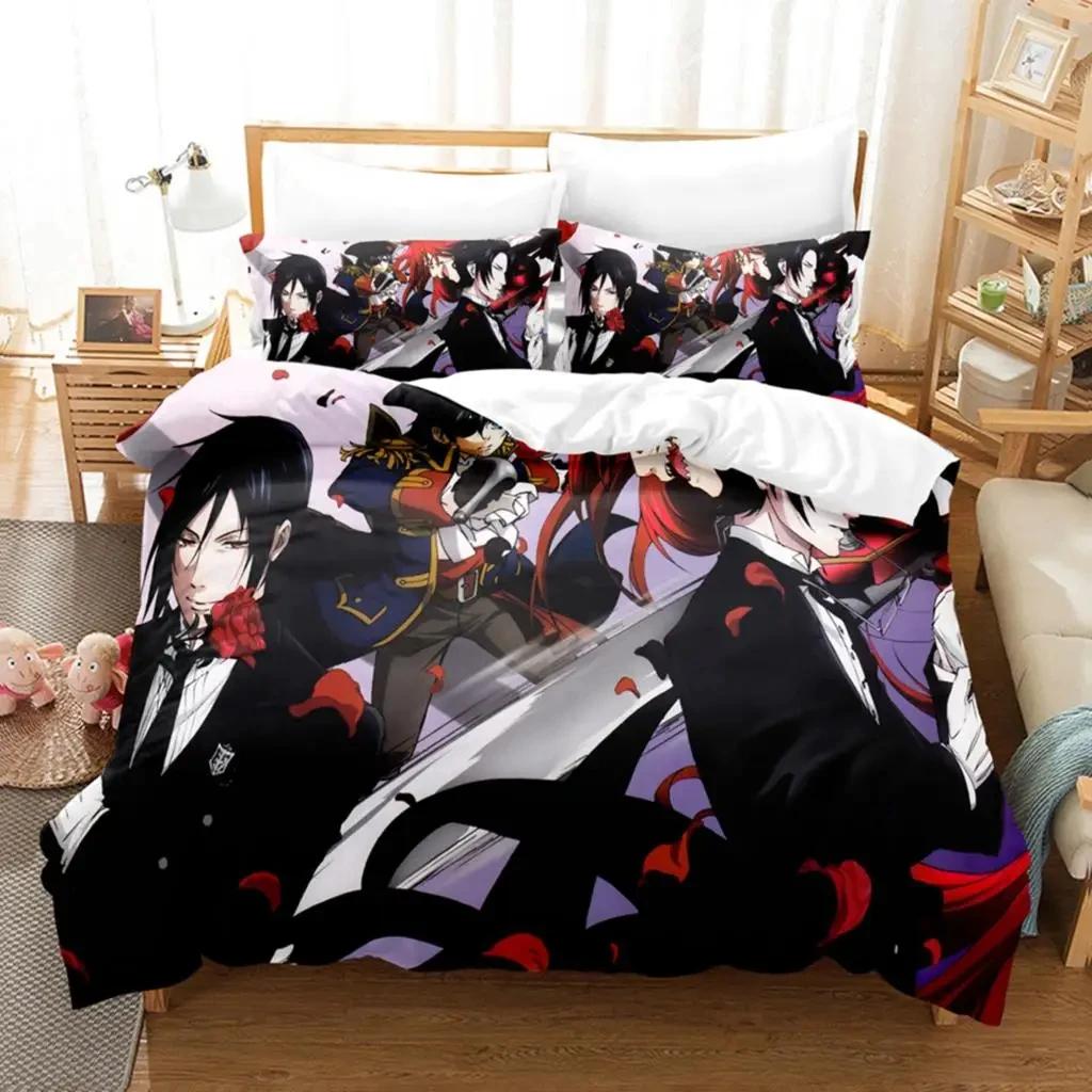 Anime Black Butler Sebastian Ciel Bedding Set,Duvet Cover Bed Set Quilt Cover Pillowcase,King Queen Twin Size Boys Girls Adults