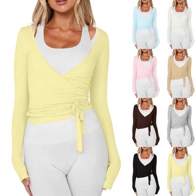 Damen Frühlingsmode Langarm Yoga Sport Strickoberteile