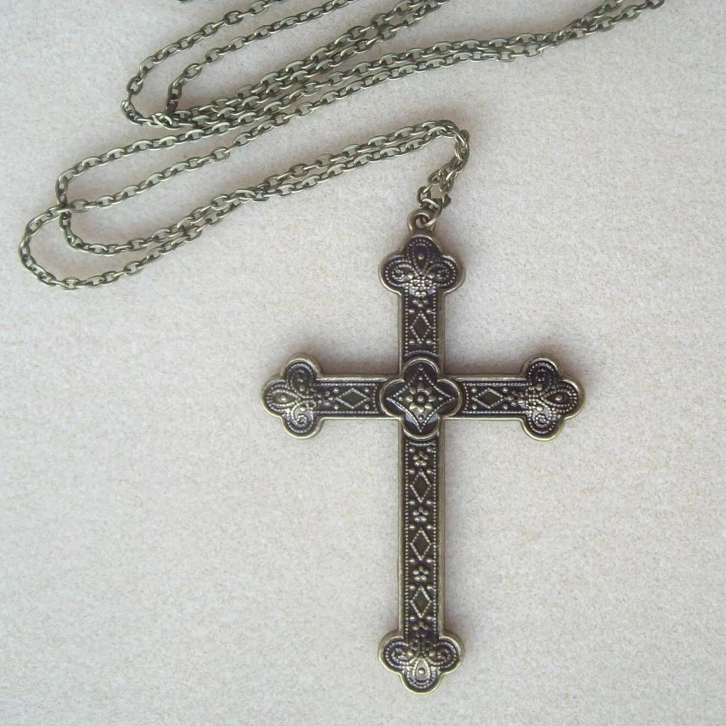 Retro Bronze Gothic Cross Necklace with 70cm Chain