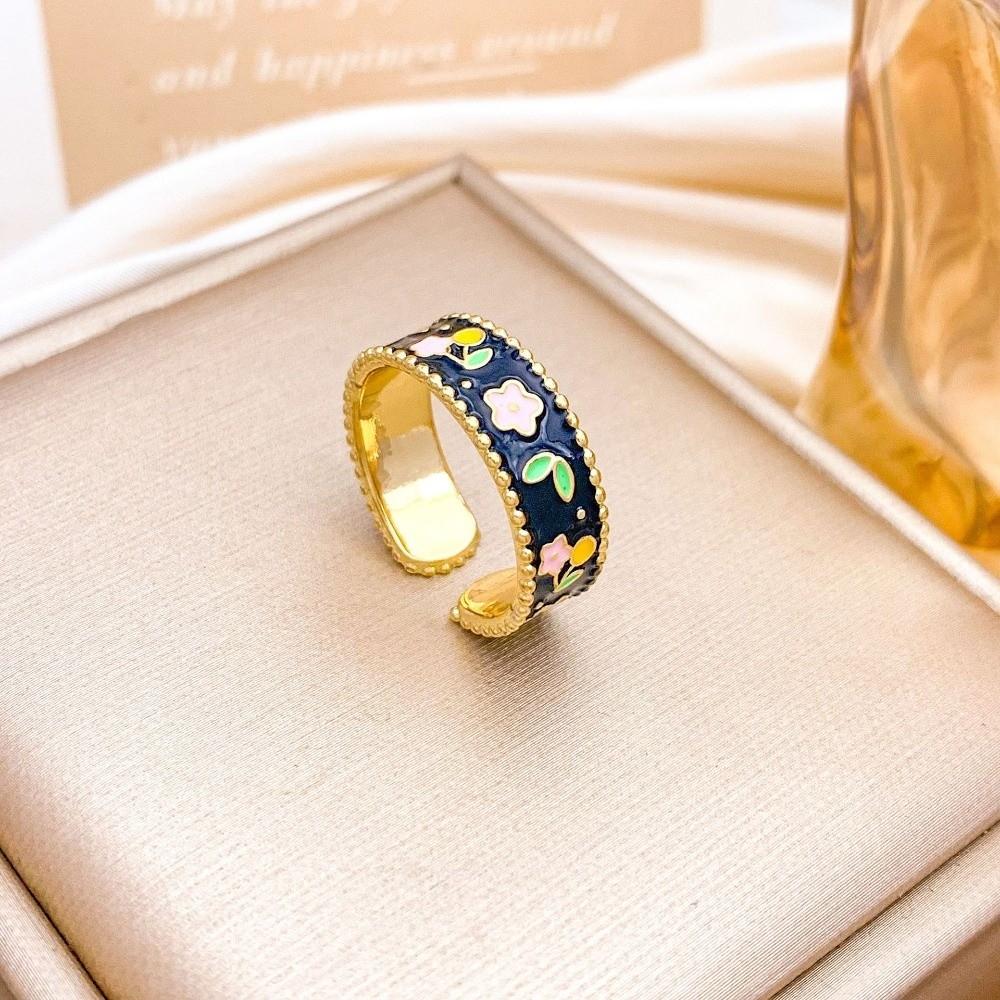 Vielseitiger Floraler Offener Ring Öl-Tropfen Vintage Schmuck Neuer Emaille Ring Geschenk