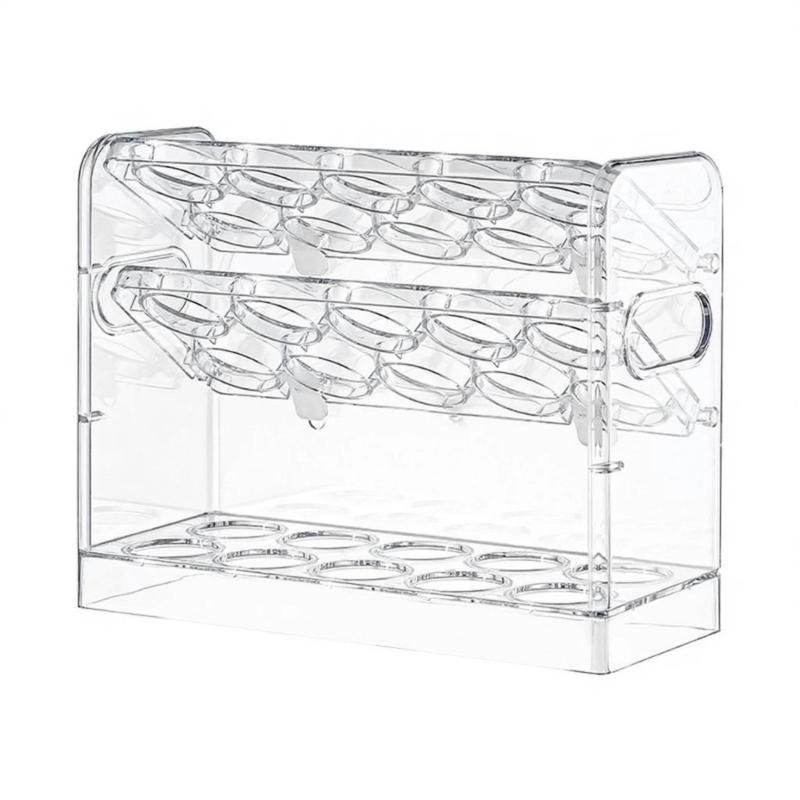 3 Tiers Eggs Holder With One Hand Operations Designs For Fridge Door Storage Clear Plastic Container Holds 30 Eggs
