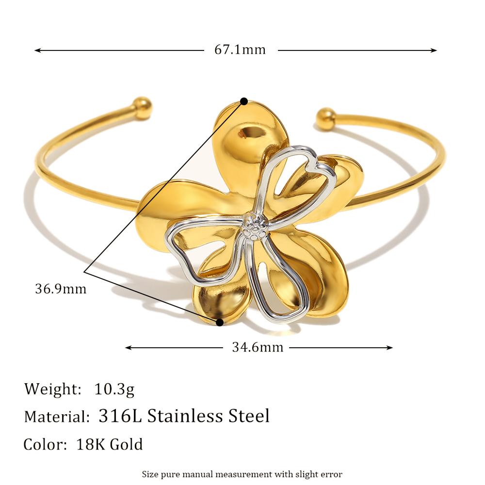 

MamacitaSlay New Designed Stainless Steel Flower Double Color Open Bracelet Suitable For Women s Charm Waterproof Wrist Jewelry