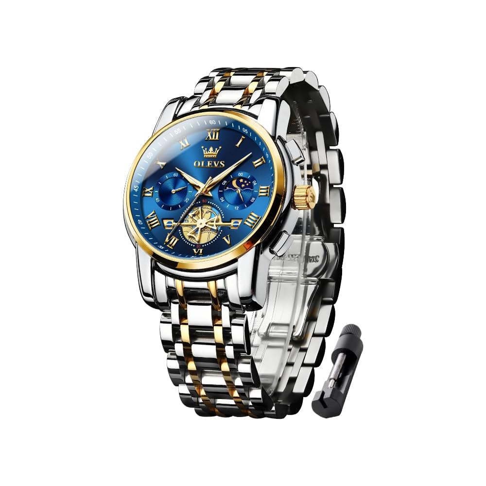 OLEVS Men s Stylish Chronograph Watch Blue Analog Waterproof Quartz Business Large Display