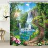 Waterfall Shower Curtain Rustic Floral Butterfly Fantasy Forest Tropical Plant Lake Nature Landscape Bathroom Decor With Hooks