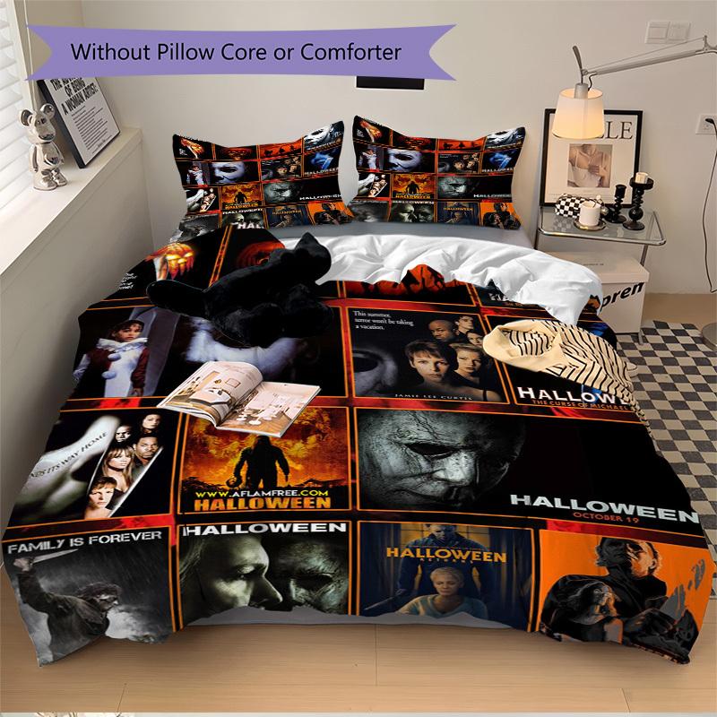 Set Biancheria da Letto con Poster di Film Horror di Halloween Copripiumino Regalo per Camera da Letto, Include 1 Copripiumino e 2 Federe, Senza ImbottituraB563