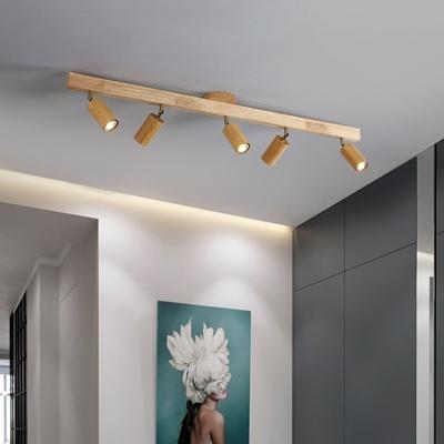 360 ° Oak Track Light Restaurant Decoration Ceiling Spotlight Raw Wood Track E27 Hallway Tube Light