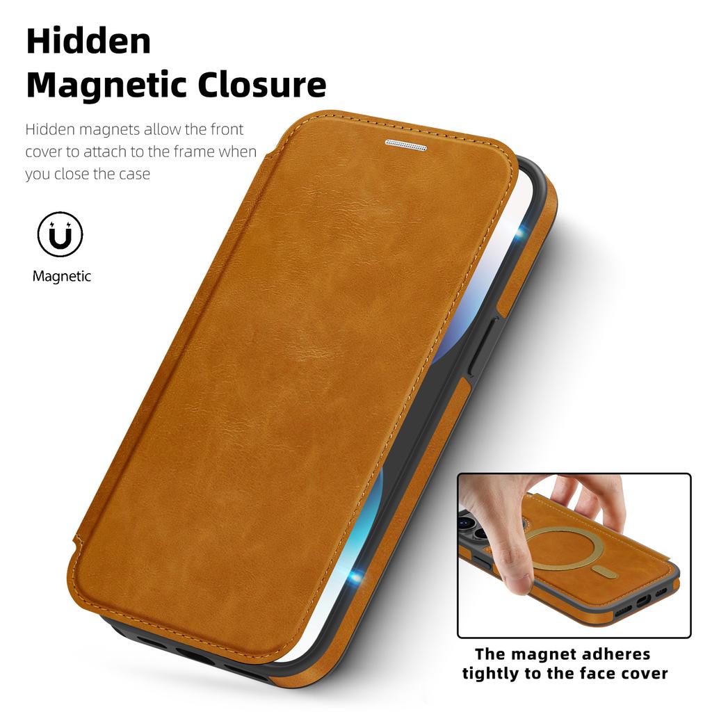 For iPhone 14 Pro Case Compatible with MagSafe RFID Blocking Card Holder Leather Phone Cover