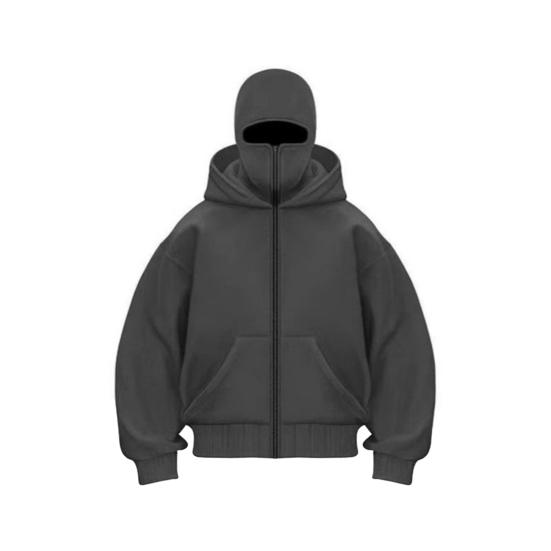 Unisex Kukla Mikina Teplá Volná Mikina s Kapucí Zapínání na Zip Ležérní Bunda s Obličejovou Maskou pro Podzim Zimu Venkovní Sporty Streetové Oblečení